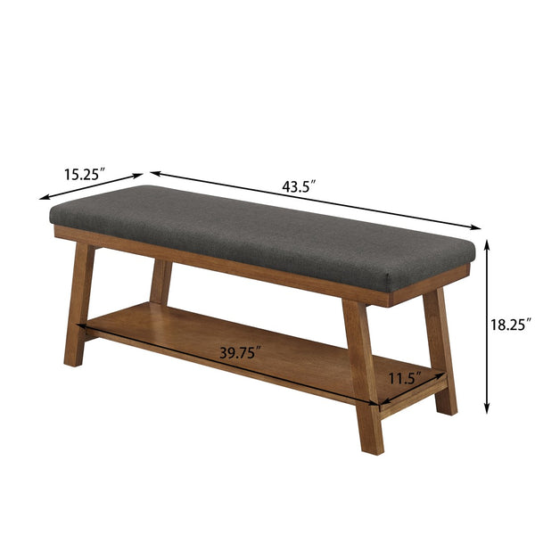 English Elm Linen Upholstered Storage Bench Padded Seat Open Shelf Bedroom Entryway Modern Dark Gray W2186P487602