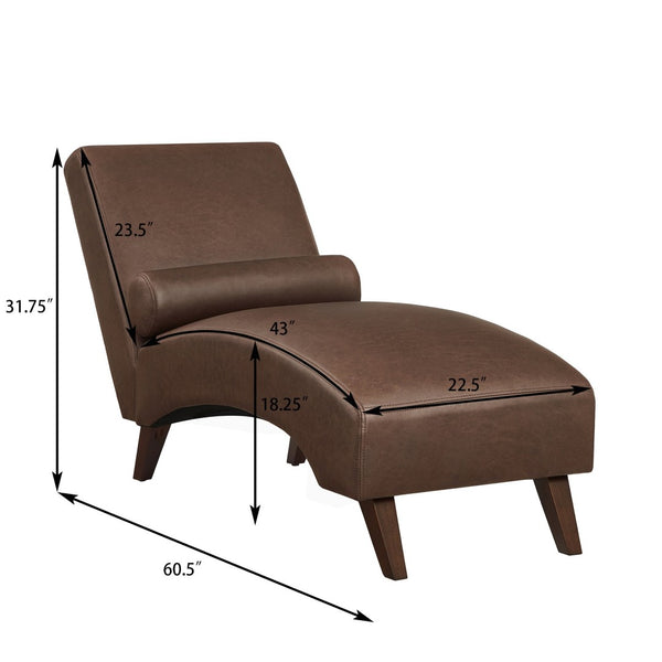 English Elm Chaise Lounge Mid Century Modern Upholstered Tech Fabric Curved Lounger with Bolster Pillow Brown W2186P496720
