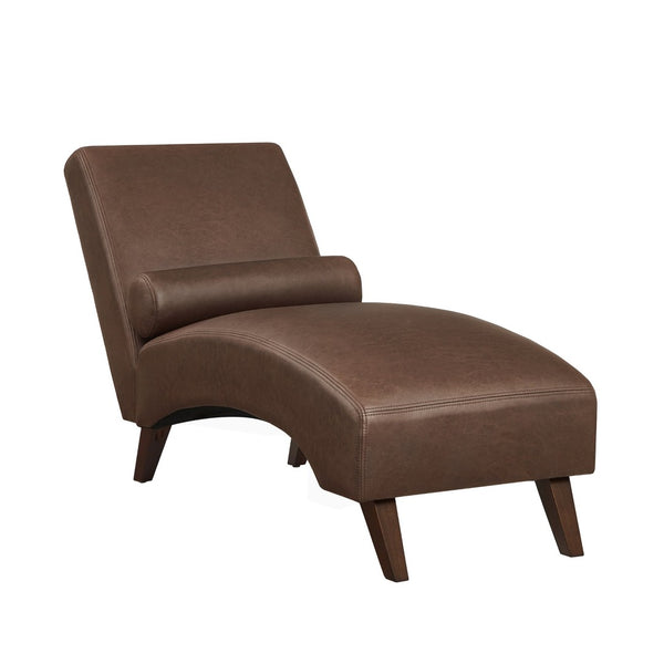 English Elm Chaise Lounge Mid Century Modern Upholstered Tech Fabric Curved Lounger with Bolster Pillow Brown W2186P496720