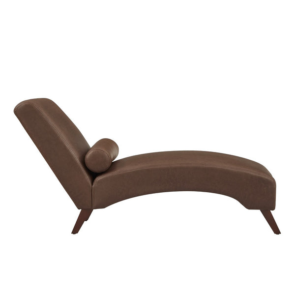 English Elm Chaise Lounge Mid Century Modern Upholstered Tech Fabric Curved Lounger with Bolster Pillow Brown W2186P496720