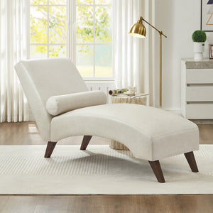 English Elm Chaise Lounge Mid Century Modern Upholstered Tech Fabric Curved Lounger with Bolster Pillow Beige W2186P496721