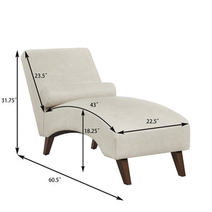 English Elm Chaise Lounge Mid Century Modern Upholstered Tech Fabric Curved Lounger with Bolster Pillow Beige W2186P496721
