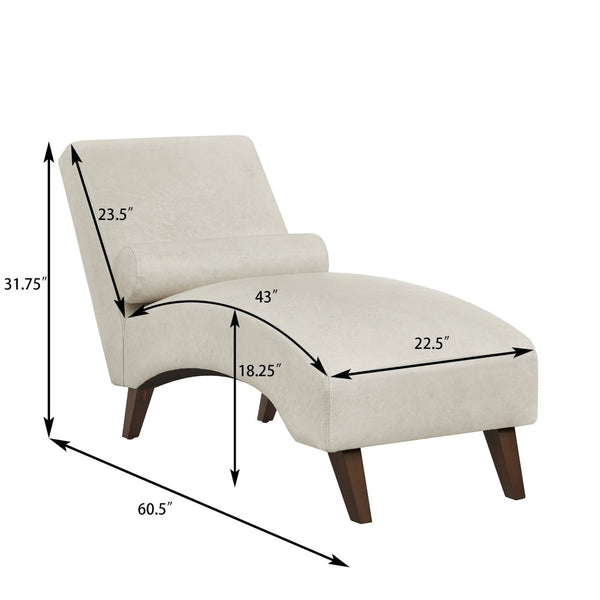 English Elm Chaise Lounge Mid Century Modern Upholstered Tech Fabric Curved Lounger with Bolster Pillow Beige W2186P496721