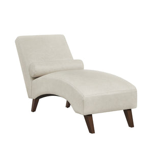 English Elm Chaise Lounge Mid Century Modern Upholstered Tech Fabric Curved Lounger with Bolster Pillow Beige W2186P496721