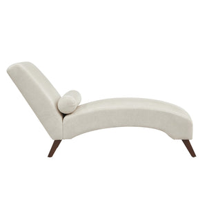 English Elm Chaise Lounge Mid Century Modern Upholstered Tech Fabric Curved Lounger with Bolster Pillow Beige W2186P496721