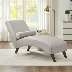 English Elm Chaise Lounge Mid Century Modern Upholstered Tech Fabric Curved Lounger with Bolster Pillow Gray W2186P496722