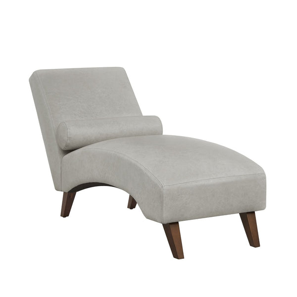 English Elm Chaise Lounge Mid Century Modern Upholstered Tech Fabric Curved Lounger with Bolster Pillow Gray W2186P496722
