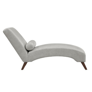 English Elm Chaise Lounge Mid Century Modern Upholstered Tech Fabric Curved Lounger with Bolster Pillow Gray W2186P496722