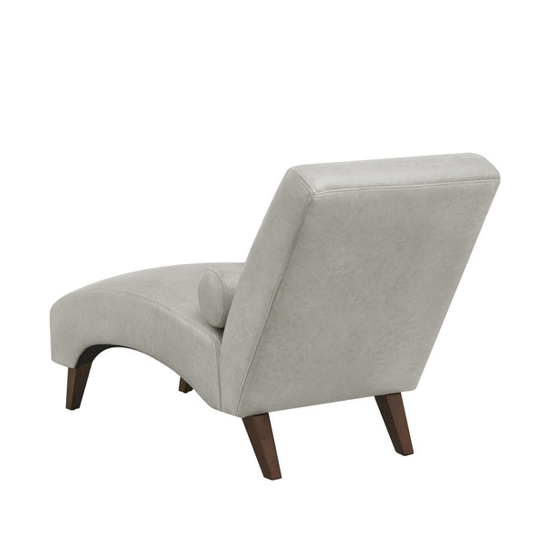 English Elm Chaise Lounge Mid Century Modern Upholstered Tech Fabric Curved Lounger with Bolster Pillow Gray W2186P496722