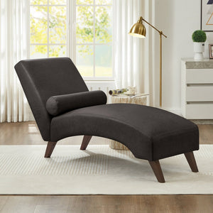 English Elm Chaise Lounge Mid Century Modern Upholstered Tech Fabric Curved Lounger with Bolster Pillow Dark Gray W2186P496723