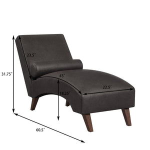 English Elm Chaise Lounge Mid Century Modern Upholstered Tech Fabric Curved Lounger with Bolster Pillow Dark Gray W2186P496723