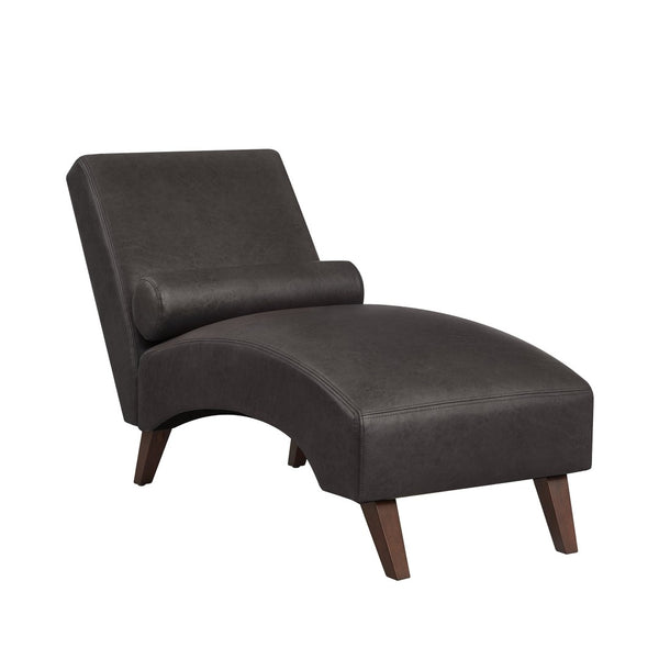 English Elm Chaise Lounge Mid Century Modern Upholstered Tech Fabric Curved Lounger with Bolster Pillow Dark Gray W2186P496723
