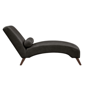 English Elm Chaise Lounge Mid Century Modern Upholstered Tech Fabric Curved Lounger with Bolster Pillow Dark Gray W2186P496723