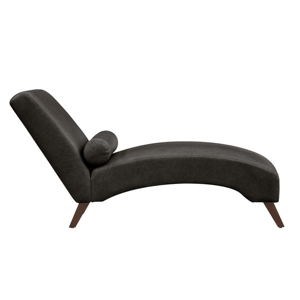 English Elm Chaise Lounge Mid Century Modern Upholstered Tech Fabric Curved Lounger with Bolster Pillow Dark Gray W2186P496723