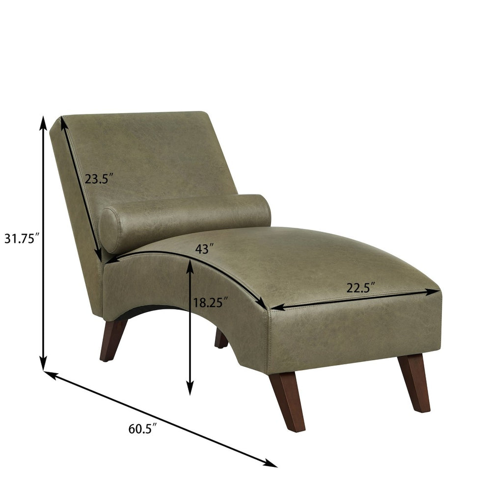 English Elm Chaise Lounge Mid Century Modern Upholstered Tech Fabric Curved Lounger with Bolster Pillow Olive Green W2186P496724