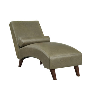 English Elm Chaise Lounge Mid Century Modern Upholstered Tech Fabric Curved Lounger with Bolster Pillow Olive Green W2186P496724
