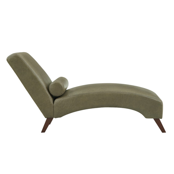 English Elm Chaise Lounge Mid Century Modern Upholstered Tech Fabric Curved Lounger with Bolster Pillow Olive Green W2186P496724