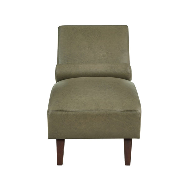 English Elm Chaise Lounge Mid Century Modern Upholstered Tech Fabric Curved Lounger with Bolster Pillow Olive Green W2186P496724