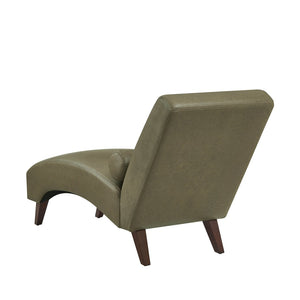 English Elm Chaise Lounge Mid Century Modern Upholstered Tech Fabric Curved Lounger with Bolster Pillow Olive Green W2186P496724