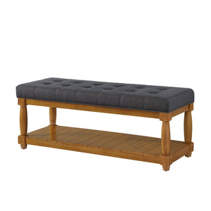 English Elm Upholstered Tufted Bench with Slatted Shelf Spindle Legs Bedroom Entryway Accent Charcoal W2186P504496