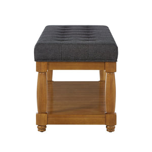 English Elm Upholstered Tufted Bench with Slatted Shelf Spindle Legs Bedroom Entryway Accent Charcoal W2186P504496