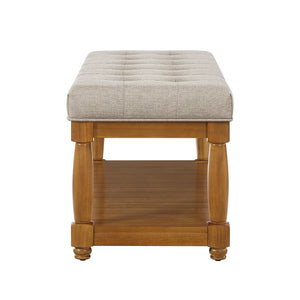 English Elm Upholstered Tufted Bench with Slatted Shelf Spindle Legs Bedroom Entryway Accent Linen W2186P504497
