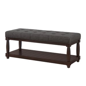 English Elm Upholstered Tufted Bench with Slatted Shelf Spindle Legs Bedroom Entryway Accent Dark Gray W2186P504500
