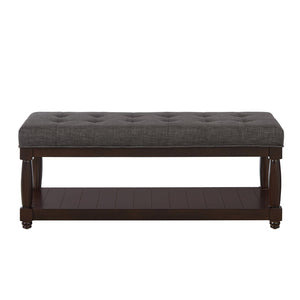 English Elm Upholstered Tufted Bench with Slatted Shelf Spindle Legs Bedroom Entryway Accent Dark Gray W2186P504500
