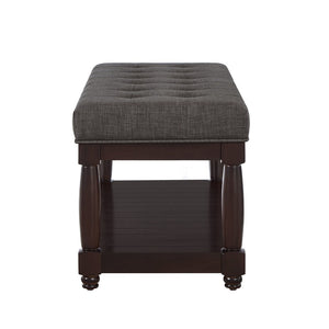 English Elm Upholstered Tufted Bench with Slatted Shelf Spindle Legs Bedroom Entryway Accent Dark Gray W2186P504500
