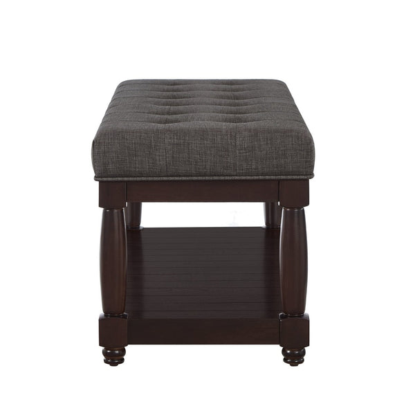 English Elm Upholstered Tufted Bench with Slatted Shelf Spindle Legs Bedroom Entryway Accent Dark Gray W2186P504500