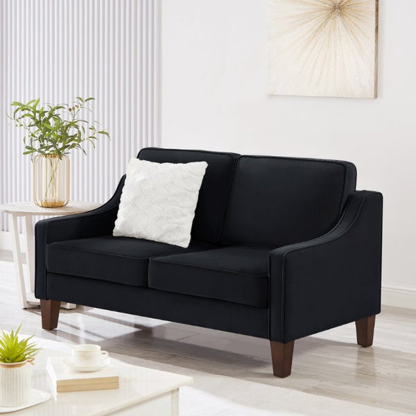 English Elm 2-Seater Velvet Loveseat with Spring Cushions Rubber Wood Legs and Washable Covers Black W2186P516662