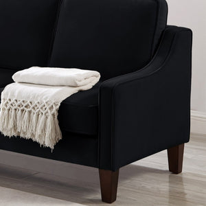 English Elm 2-Seater Velvet Loveseat with Spring Cushions Rubber Wood Legs and Washable Covers Black W2186P516662