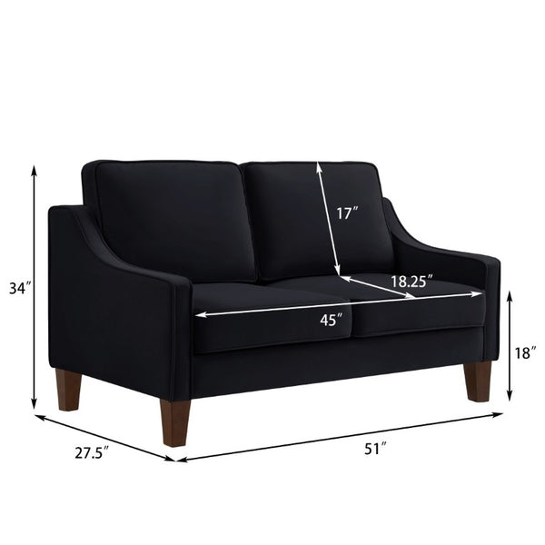 English Elm 2-Seater Velvet Loveseat with Spring Cushions Rubber Wood Legs and Washable Covers Black W2186P516662