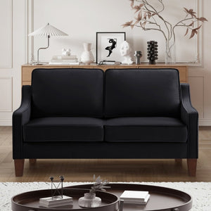 English Elm 2-Seater Velvet Loveseat with Spring Cushions Rubber Wood Legs and Washable Covers Black W2186P516662