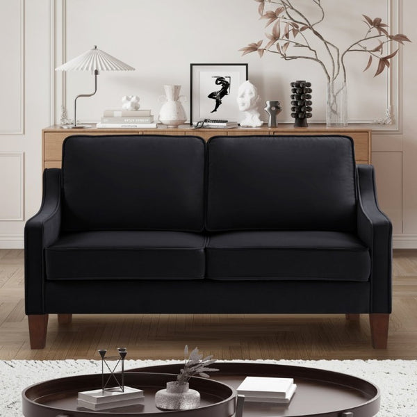 English Elm 2-Seater Velvet Loveseat with Spring Cushions Rubber Wood Legs and Washable Covers Black W2186P516662