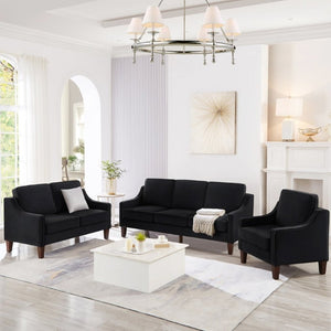 English Elm 2-Seater Velvet Loveseat with Spring Cushions Rubber Wood Legs and Washable Covers Black W2186P516662