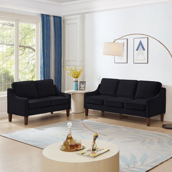 English Elm 2-Seater Velvet Loveseat with Spring Cushions Rubber Wood Legs and Washable Covers Black W2186P516662