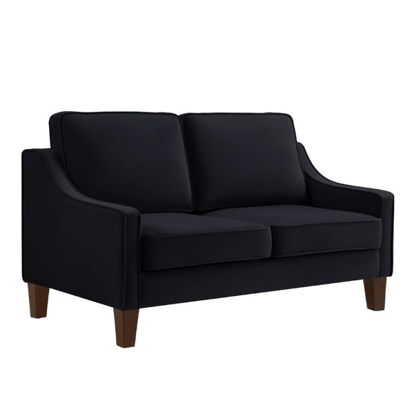 English Elm 2-Seater Velvet Loveseat with Spring Cushions Rubber Wood Legs and Washable Covers Black W2186P516662