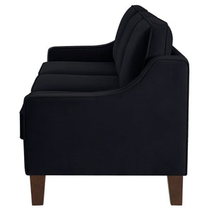 English Elm 2-Seater Velvet Loveseat with Spring Cushions Rubber Wood Legs and Washable Covers Black W2186P516662