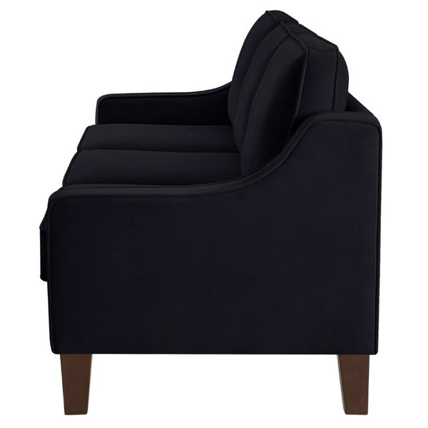 English Elm 2-Seater Velvet Loveseat with Spring Cushions Rubber Wood Legs and Washable Covers Black W2186P516662