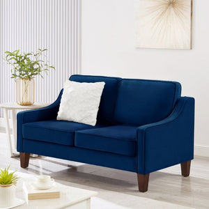 English Elm 2-Seater Velvet Loveseat with Spring Cushions Rubber Wood Legs and Washable Covers Navy W2186P516663