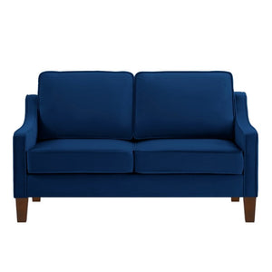 English Elm 2-Seater Velvet Loveseat with Spring Cushions Rubber Wood Legs and Washable Covers Navy W2186P516663
