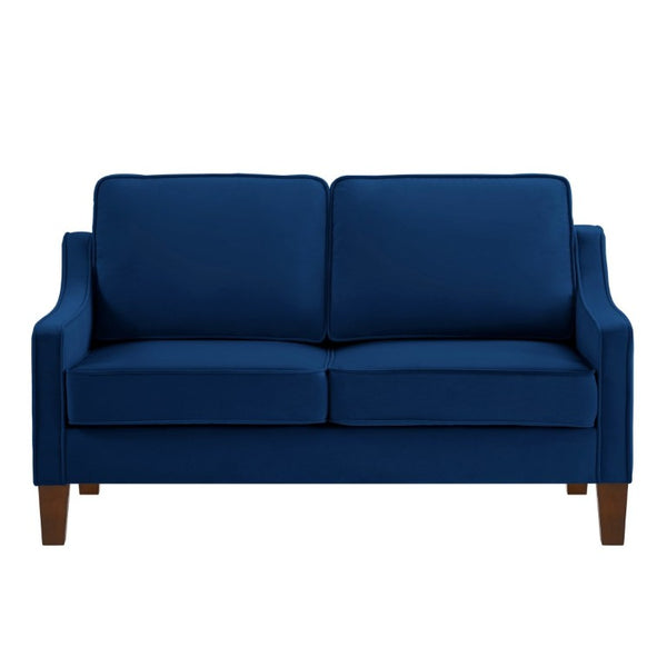 English Elm 2-Seater Velvet Loveseat with Spring Cushions Rubber Wood Legs and Washable Covers Navy W2186P516663