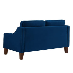 English Elm 2-Seater Velvet Loveseat with Spring Cushions Rubber Wood Legs and Washable Covers Navy W2186P516663