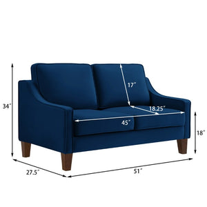 English Elm 2-Seater Velvet Loveseat with Spring Cushions Rubber Wood Legs and Washable Covers Navy W2186P516663