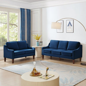 English Elm 2-Seater Velvet Loveseat with Spring Cushions Rubber Wood Legs and Washable Covers Navy W2186P516663