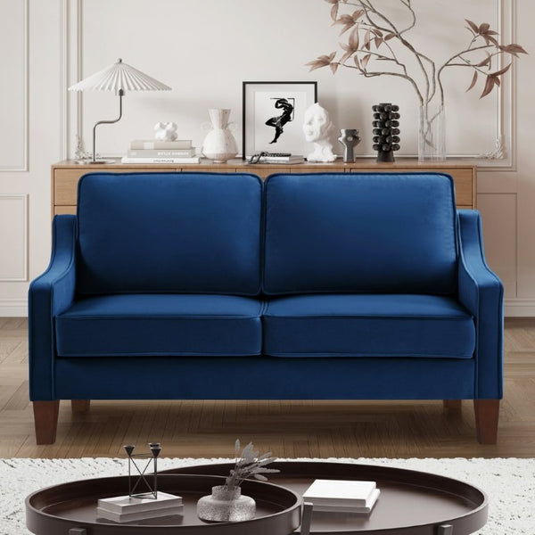English Elm 2-Seater Velvet Loveseat with Spring Cushions Rubber Wood Legs and Washable Covers Navy W2186P516663