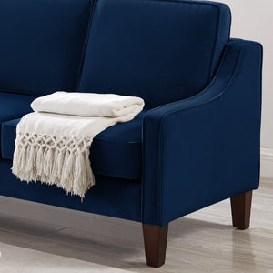 English Elm 2-Seater Velvet Loveseat with Spring Cushions Rubber Wood Legs and Washable Covers Navy W2186P516663