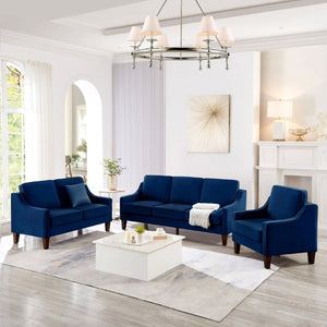 English Elm 2-Seater Velvet Loveseat with Spring Cushions Rubber Wood Legs and Washable Covers Navy W2186P516663