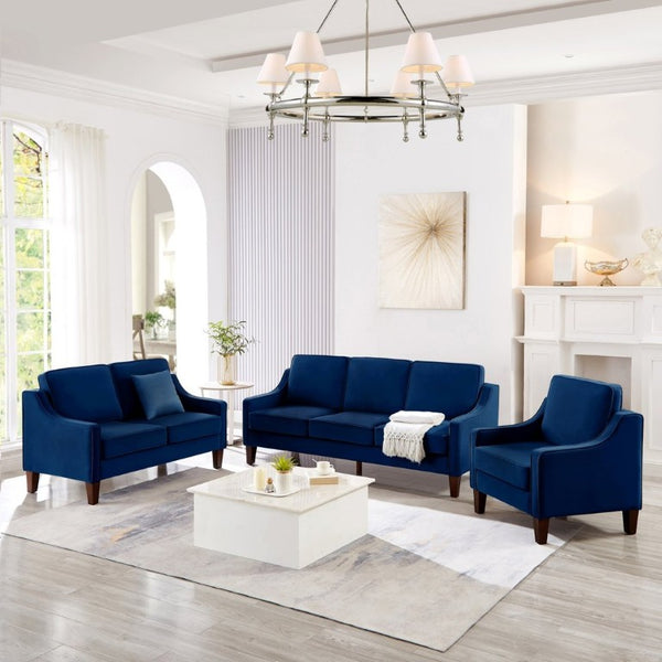 English Elm 2-Seater Velvet Loveseat with Spring Cushions Rubber Wood Legs and Washable Covers Navy W2186P516663